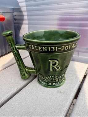 Green Ceramic Apothecary Rx Mug with Embossed Detailing